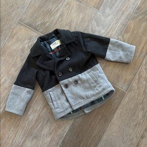 OSHKOSH Boys Black + Grey Double Breasted Peacoat (Size 18m)